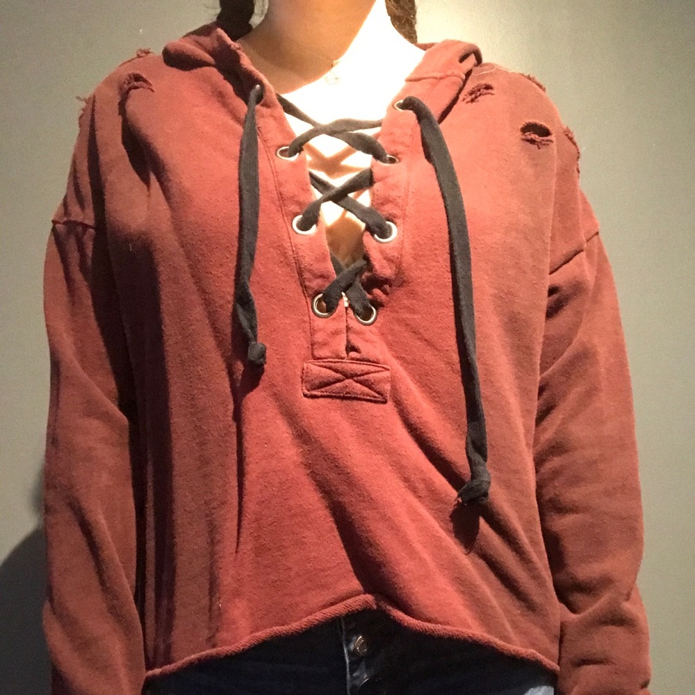 Distressed, v-neck. cropped, sweatshirt